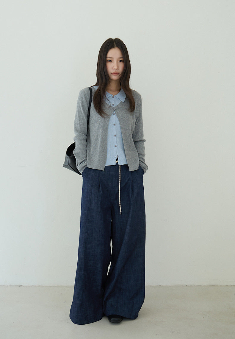 【LD11155】實拍修身顯瘦層次感！撞色拼接假兩件針織罩衫260309