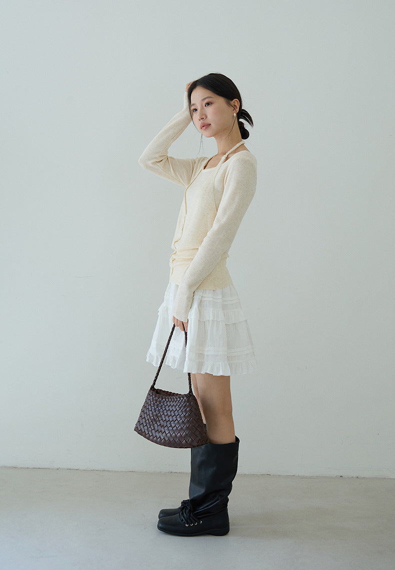 【LD9228】實拍夏日初戀純慾感🤍質感提花高腰顯瘦白色蛋糕短裙260317