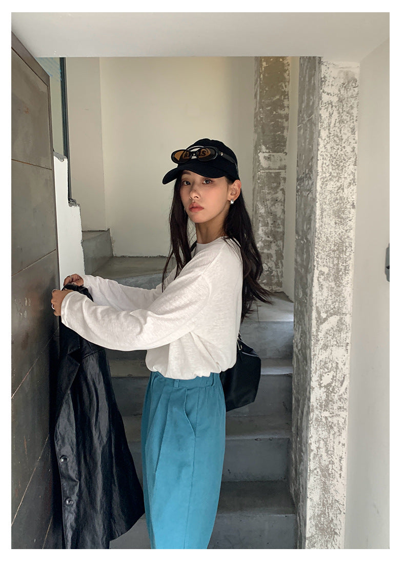 【H5389】實拍簡約休閒韓系長袖T恤250902