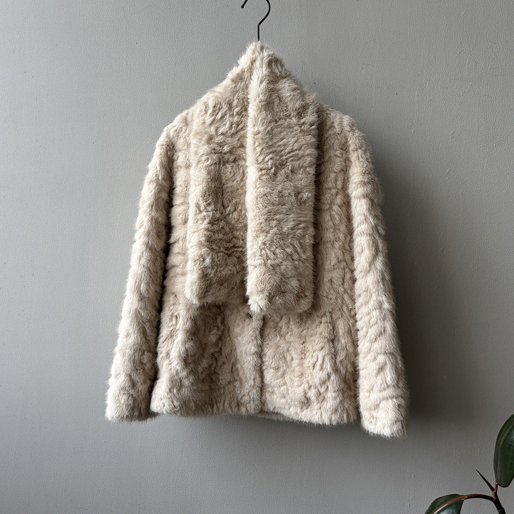 【YH707】實拍高質感毛茸茸仿皮毛保暖一体毛绒外套＋圍巾251113