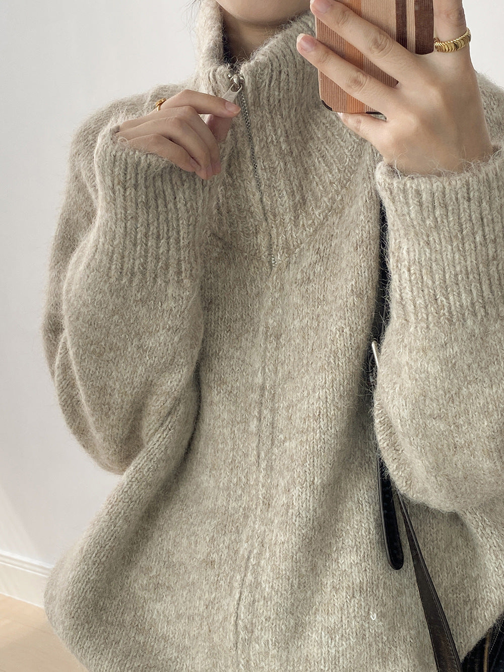 【YP1042】 實拍軟糯寬鬆高領針織毛衣外套(含羊毛4%) 251023