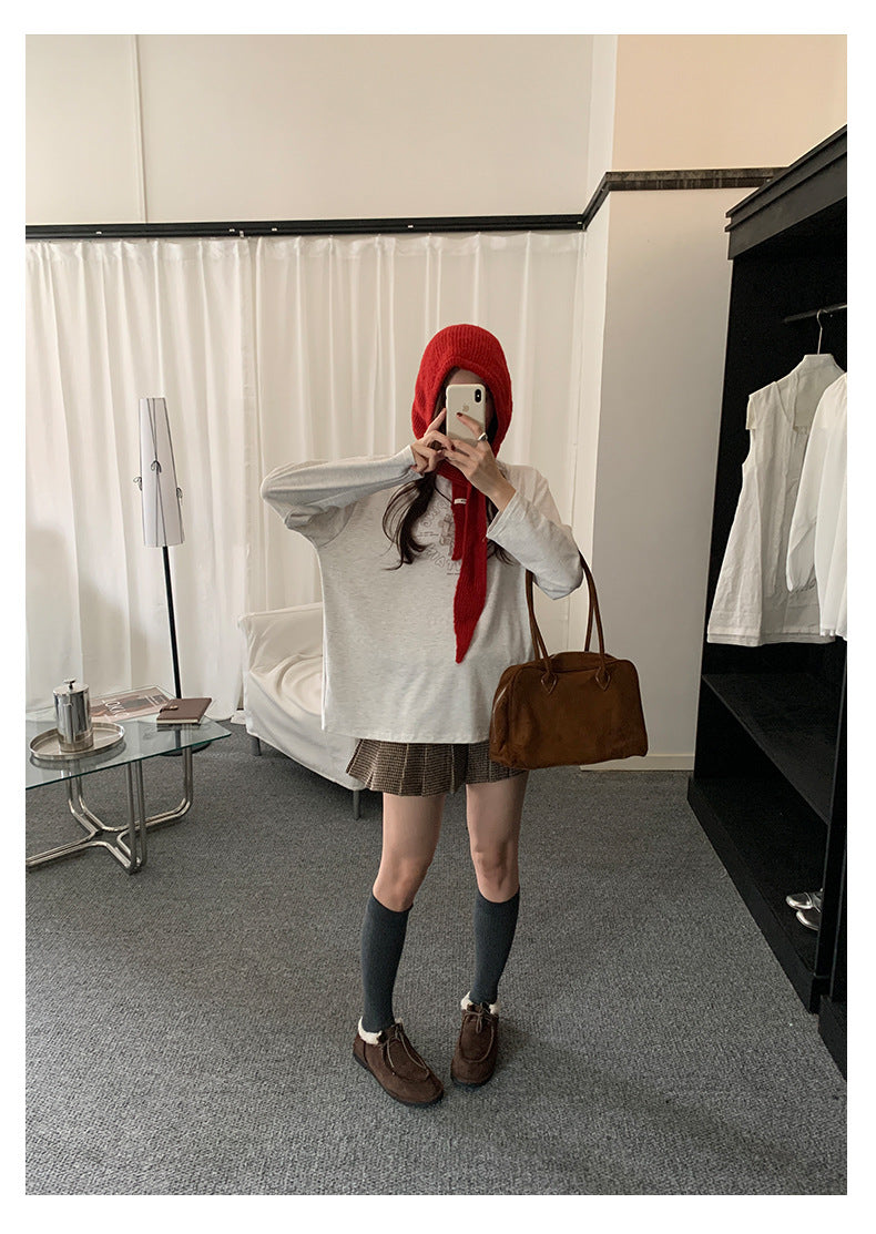 【H5486】實拍磨毛小熊印花長袖T恤251109