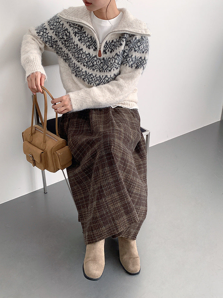 【LD11008】實拍復古毛呢格子高腰a字裙(左右有口袋）251110