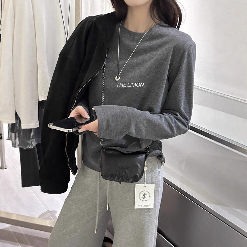 【L9257】實拍檸檬長袖雲朵絨舒適簡約圓領長袖T恤251117