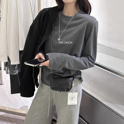 【L9257】實拍檸檬長袖雲朵絨舒適簡約圓領長袖T恤251117