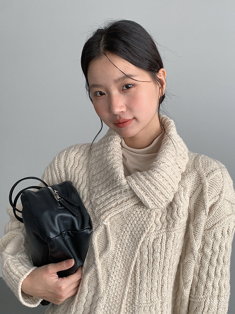 【LD3297】實拍復古立體厚實絞花大翻領毛衣外套251103