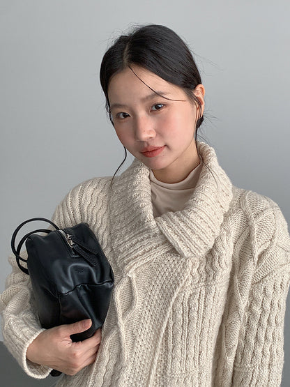 【LD3297】實拍復古立體厚實絞花大翻領毛衣外套251103