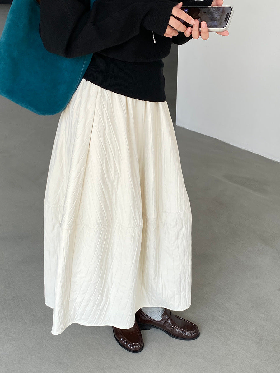 【cim1708】實拍秋冬法式寂靜高腰加厚微花苞A字裙251030