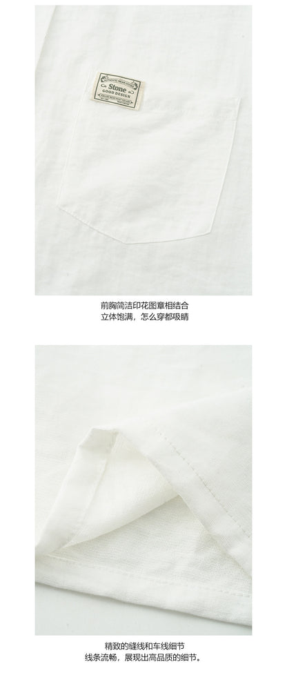 【H5220】實拍夏季休閒時尚｜精緻小標裝飾短袖襯衫250429