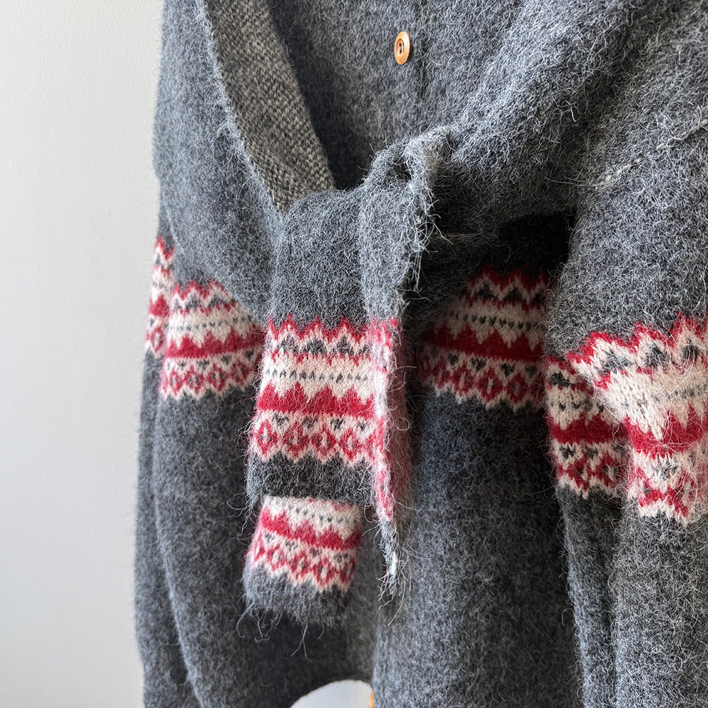 【YP6106】 實拍費爾島提花針織外套＋圍巾(含羊毛3%) 251023