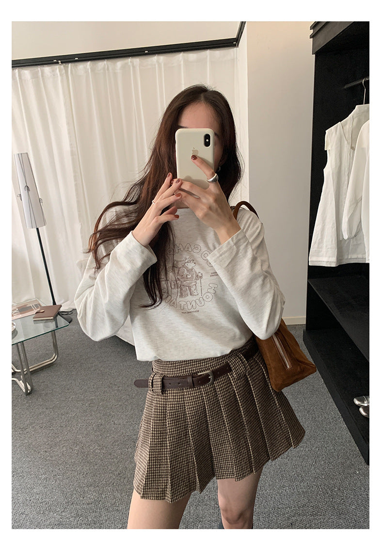 【H5492】實拍S~XL復古學院風磨毛百褶a字裙（內有安全褲）251109