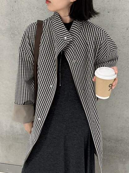 【cim1228】實拍韓國高級天絲棉雙面可穿黑白格風衣外套251030