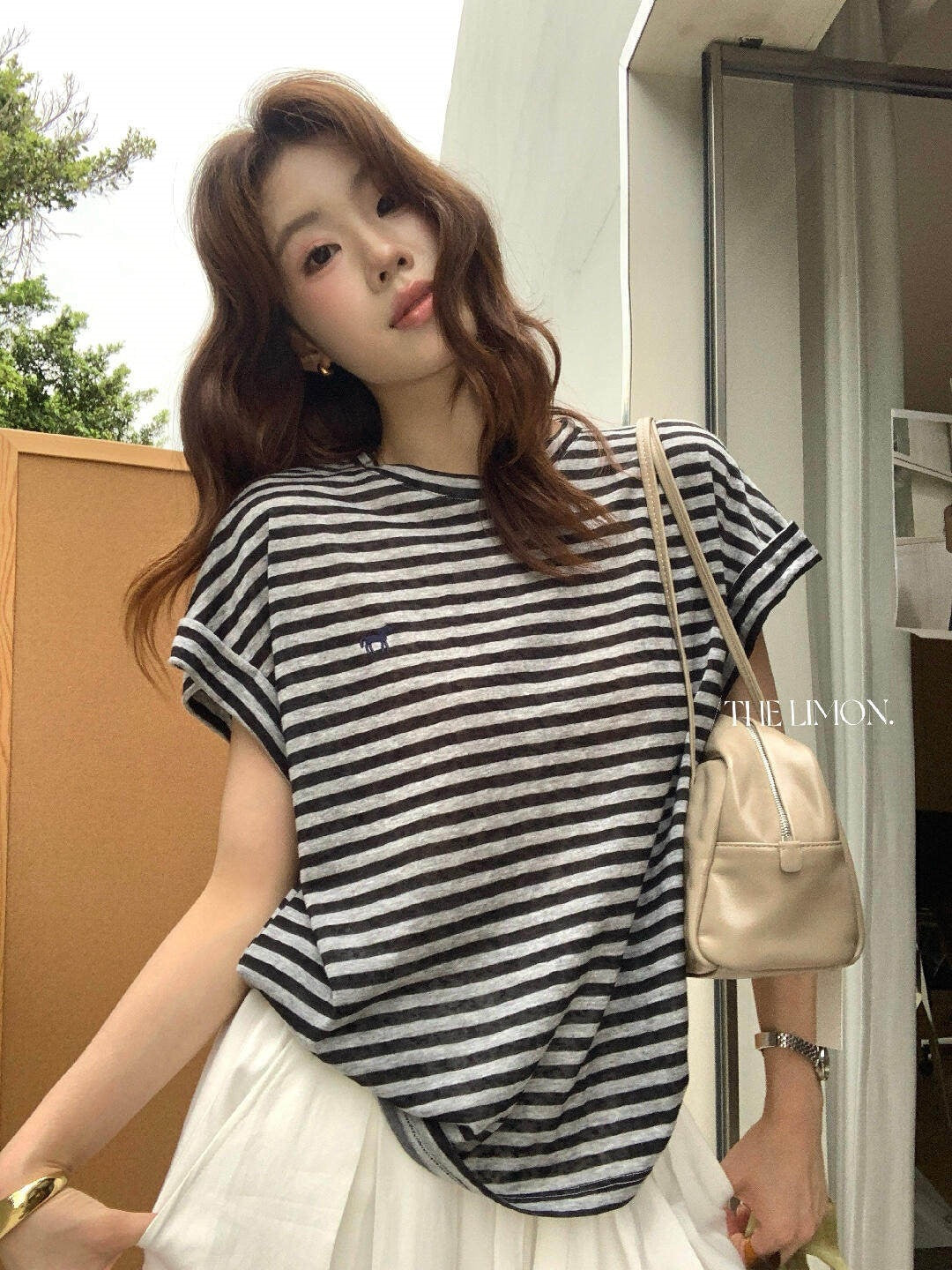 【L10695】韓系復古學院風🐎百搭親膚條紋小馬刺繡圓領短袖T恤260526