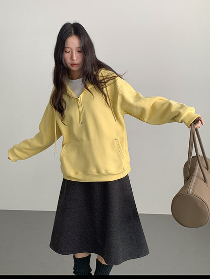 【LD11064】實拍慵懶灰色加絨加厚連帽寬鬆衞衣251209