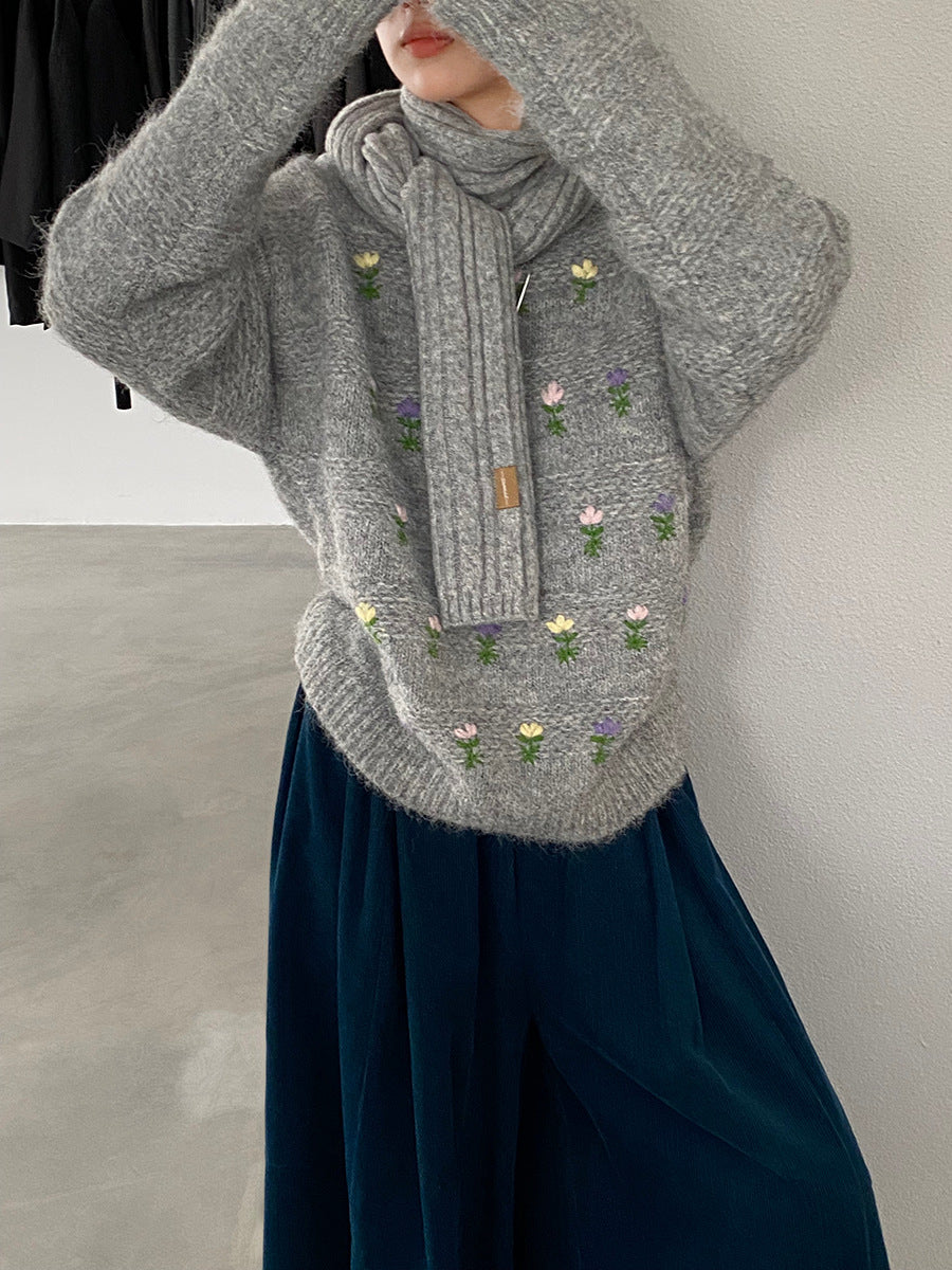 【cimz1377】實拍清新高級刺繡小花羊毛針織毛衣251128