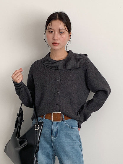 【LD11002】實拍秋冬法式設計感斜領針織毛衣外套251110