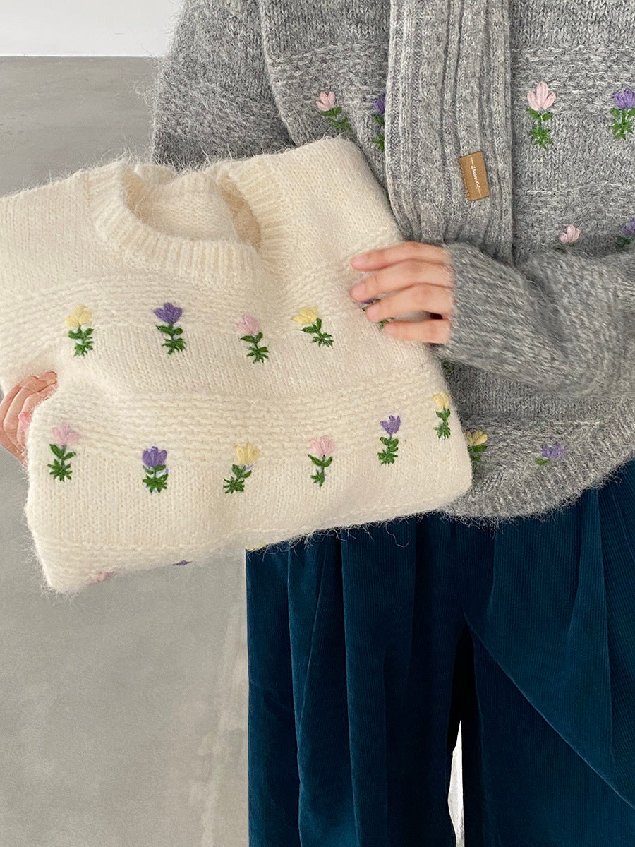 【cimz1377】實拍清新高級刺繡小花羊毛針織毛衣251128