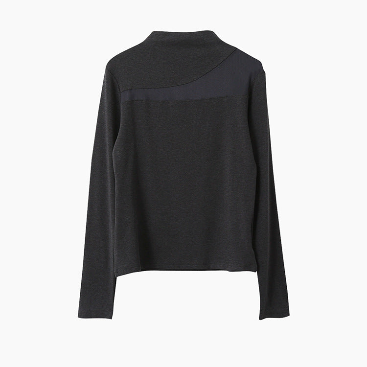 【LD11024】實拍氣質網紗拼接加絨半高領長袖T恤251124