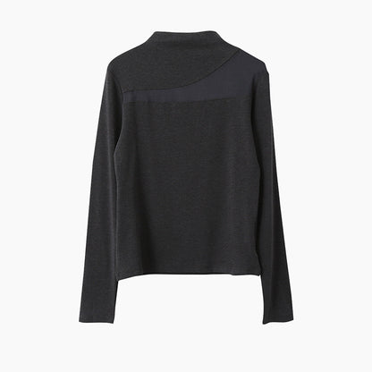 【LD11024】實拍氣質網紗拼接加絨半高領長袖T恤251124