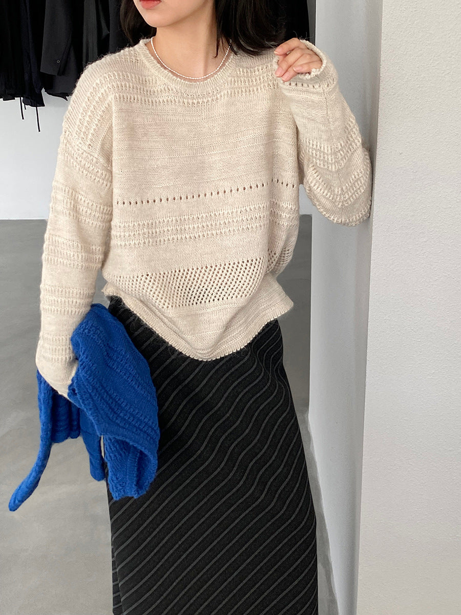 【cim1293】實拍氣質鏤空提花寬鬆慵懶針織衫(15羊毛)251030