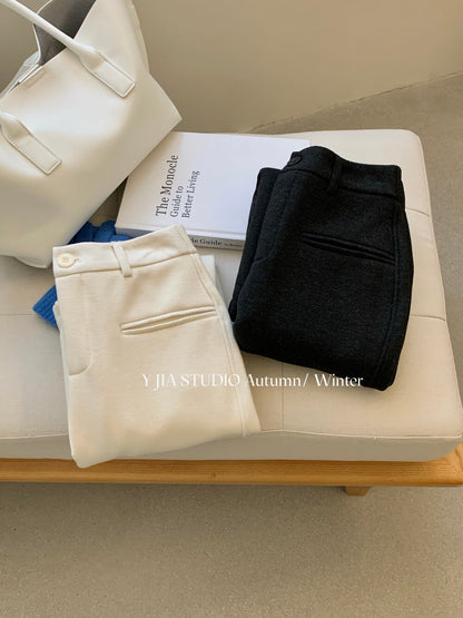 【LY9588】實拍Y.JIA 簡約毛呢加絨加厚微喇休閒褲251208