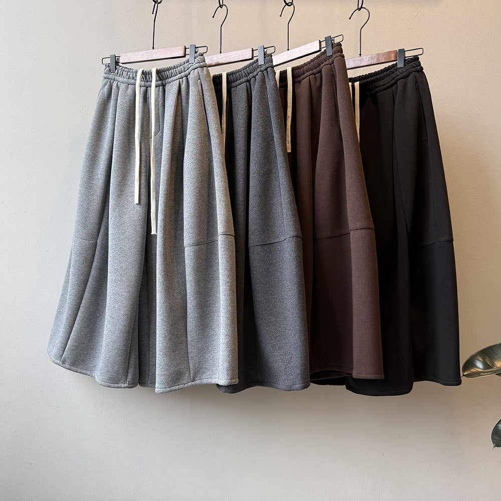 【Y82678】 實拍鬆緊腰抽繩顯瘦闊腿九分褲裙251023