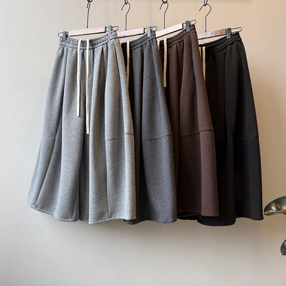 【Y82678】 實拍鬆緊腰抽繩顯瘦闊腿九分褲裙251023