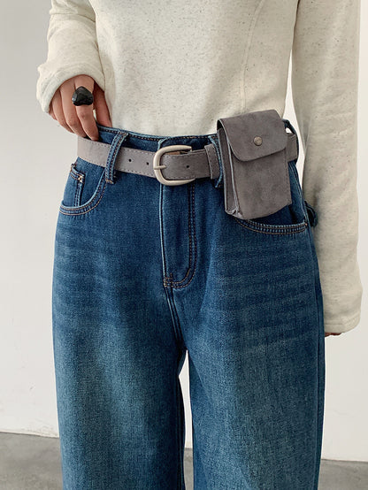 【LD11049】實拍S~XL美式加絨加厚高腰牛仔褲＋皮帶腰包251202