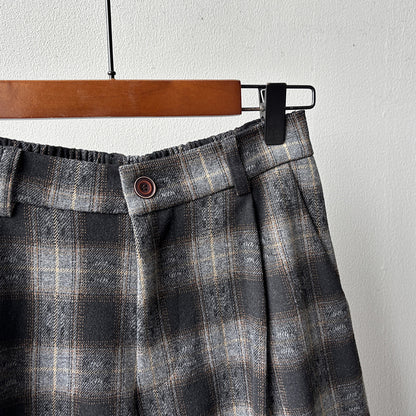 【YG8095】實拍日系復古呢料格紋直筒七分闊腿褲251016