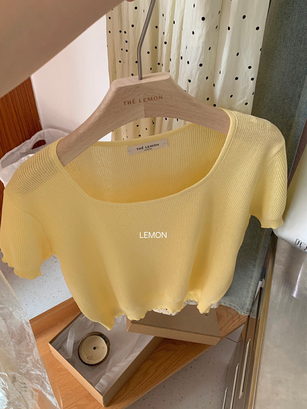 【LNM8025】實拍夏季檸檬簡約親膚方領短袖針織衫240405