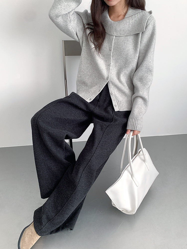 【LD11011】實拍S~XL設計感毛呢西裝闊腿褲251110