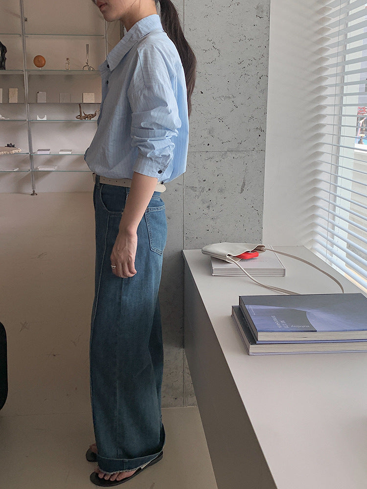 【LD003】實拍中性棉100氣質寬鬆條紋襯衫251103