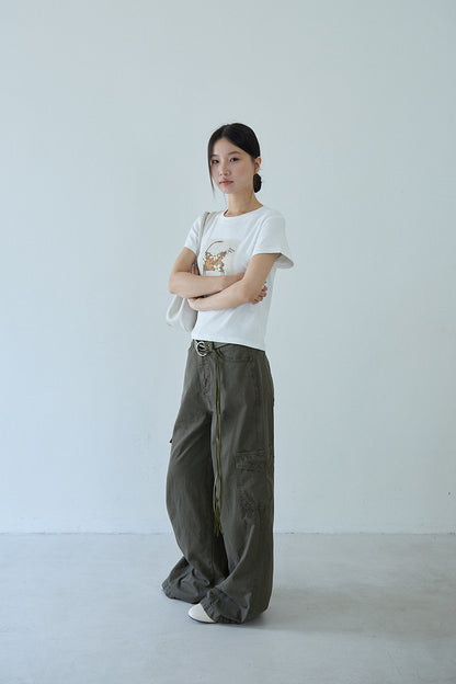 【LD11340】Y2K辣妹必備S~XL！軍綠色休閒工裝褲/登山褲/降落傘褲/直筒寬褲260615