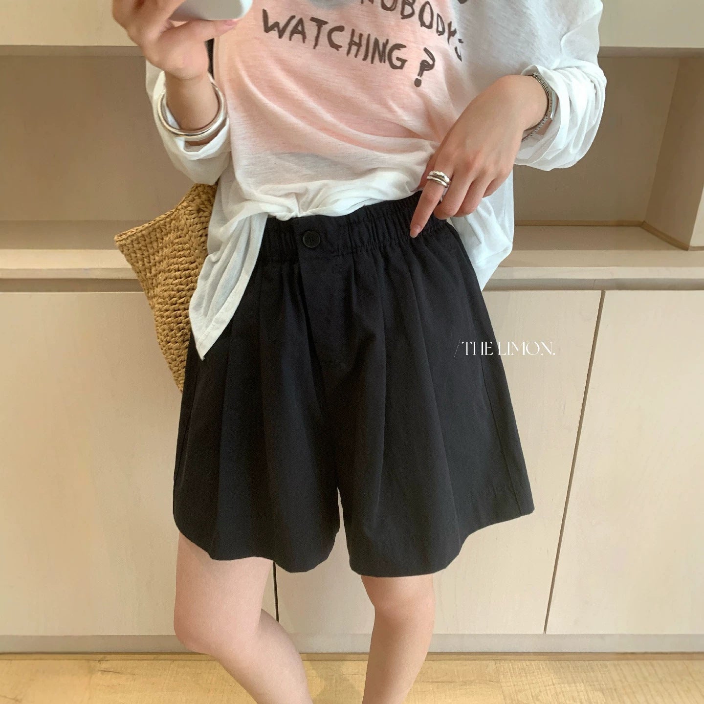 【L10713】夏日百搭神褲👖簡約遮肉顯瘦鬆緊腰A字版休閒短褲260511