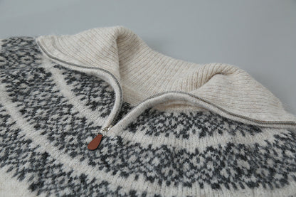 【LD11004】實拍兔絨毛混紡費爾島針織毛衣半拉鏈大翻領251110