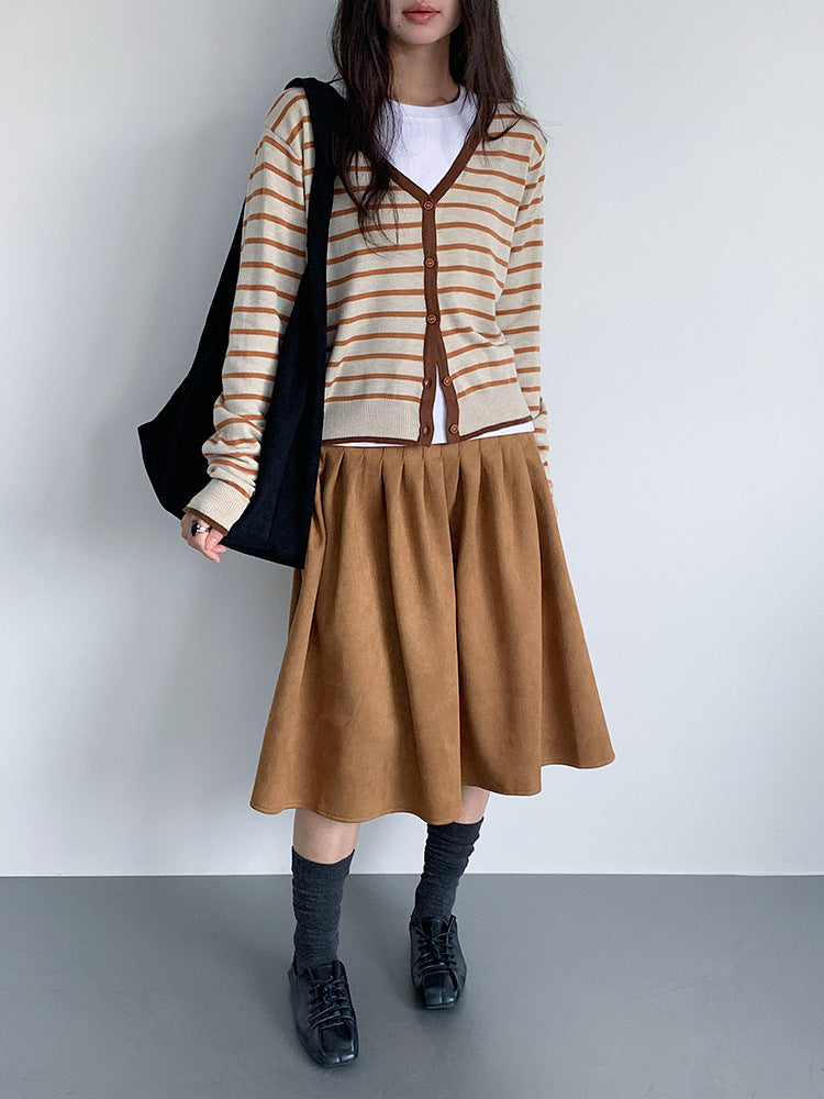 【LD11016】實拍冬季復古麂皮絨A字裙251110