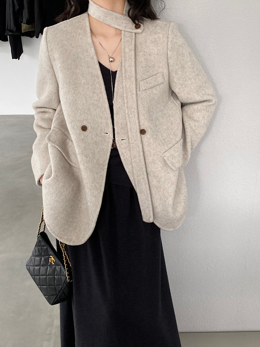 【cimz809】實拍復古雙面羊毛西裝外套+飄帶（羊毛100)251120