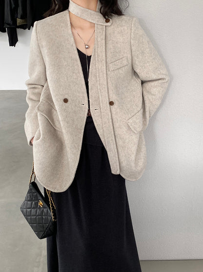 【cimz809】實拍復古雙面羊毛西裝外套+飄帶（羊毛100)251120