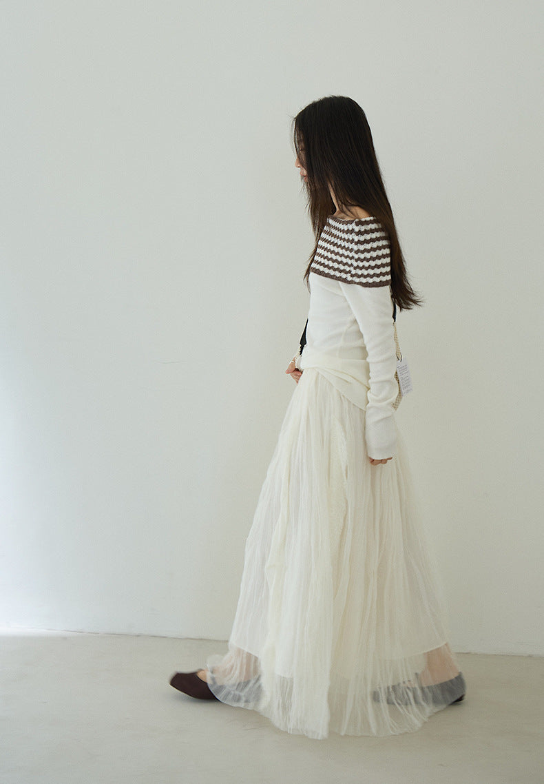 【LD11145】實拍浪漫百搭！氣質網紗A字裙/鬆緊腰紗裙/長裙260309