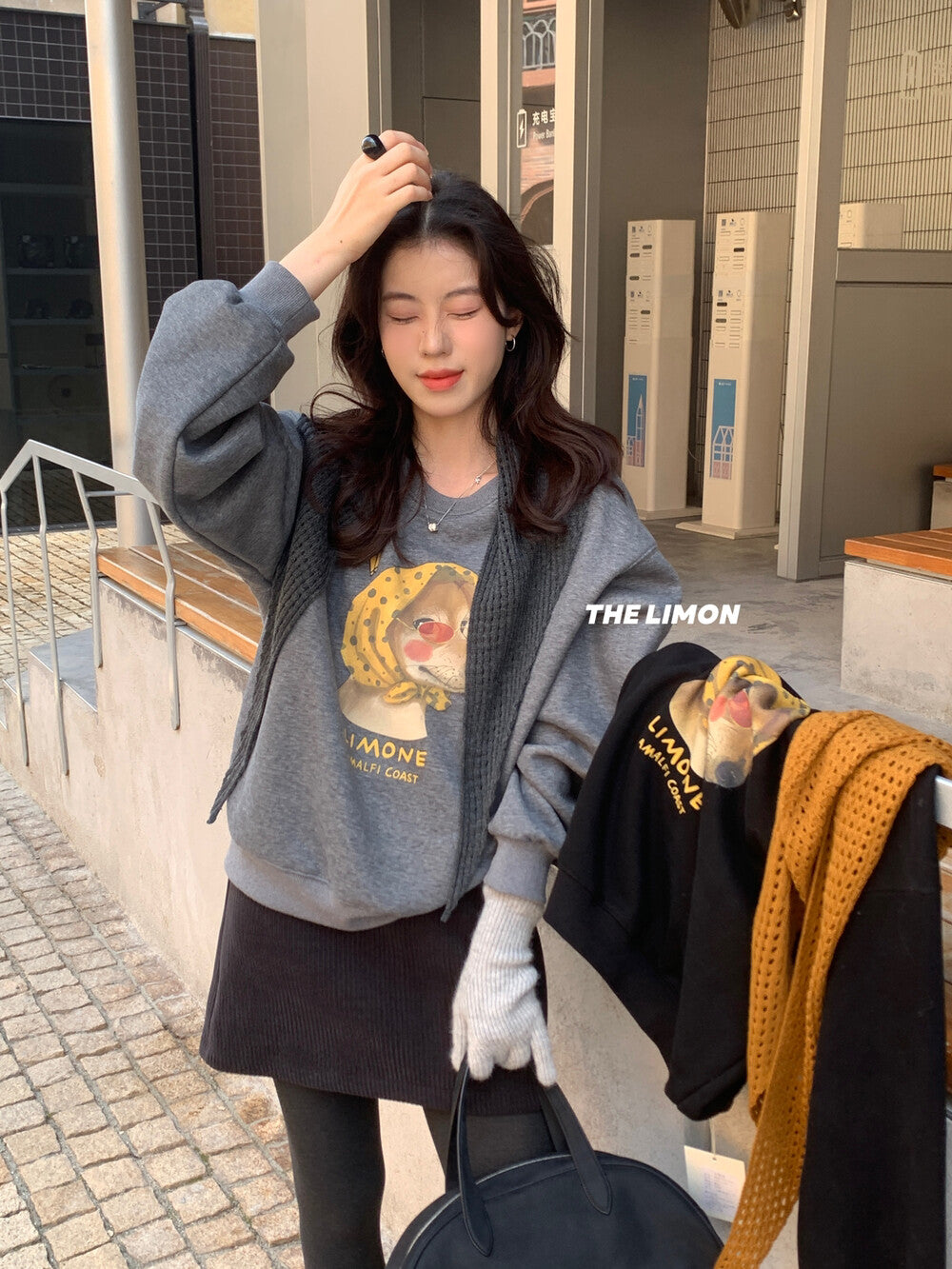 【L9295】實拍檸檬秋冬狗狗印花加絨衞衣+針織披肩251117