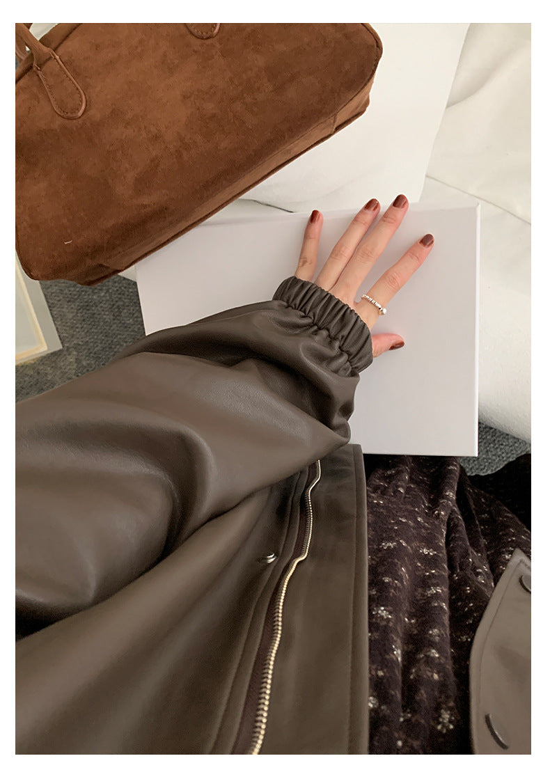 【H5485】實拍高級感毛領PU皮衣夾棉加厚外套251109