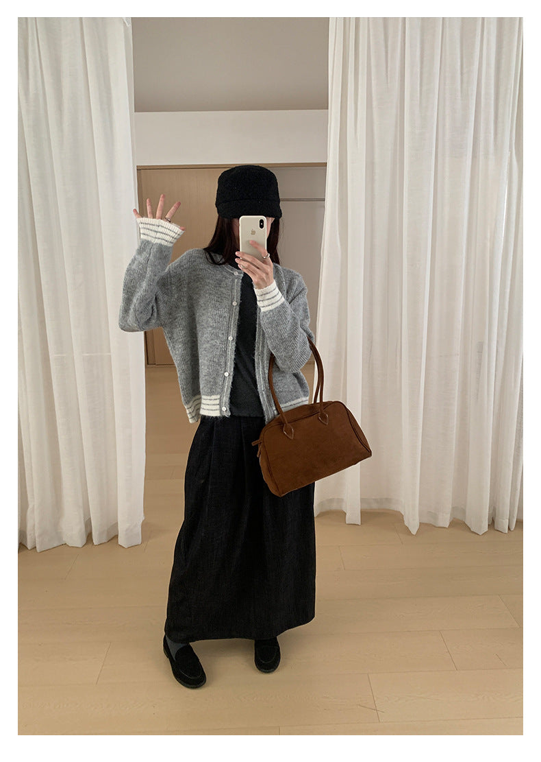 【H561】實拍秋冬簡約鬆緊腰後開叉裙251021