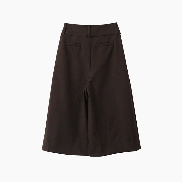 【LD3301】實拍韓系簡約高腰毛呢闊腿七分褲251103