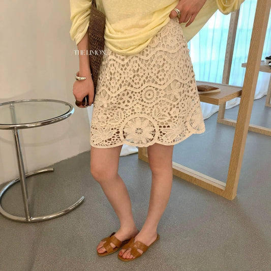 【L10675】溫柔仙女系🕊️重工設計感鏤空蕾絲鉤花休閒半身長裙260511