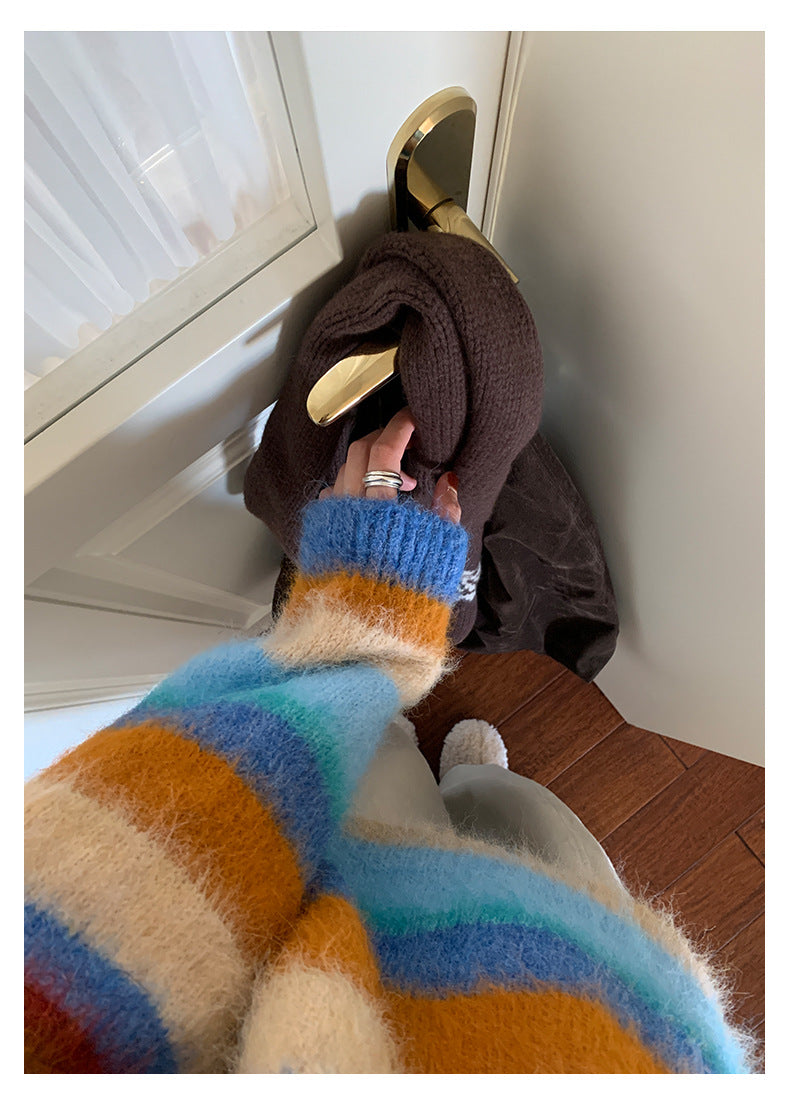 【H5522】實拍韓系街頭絨毛彩色針織毛衣251125