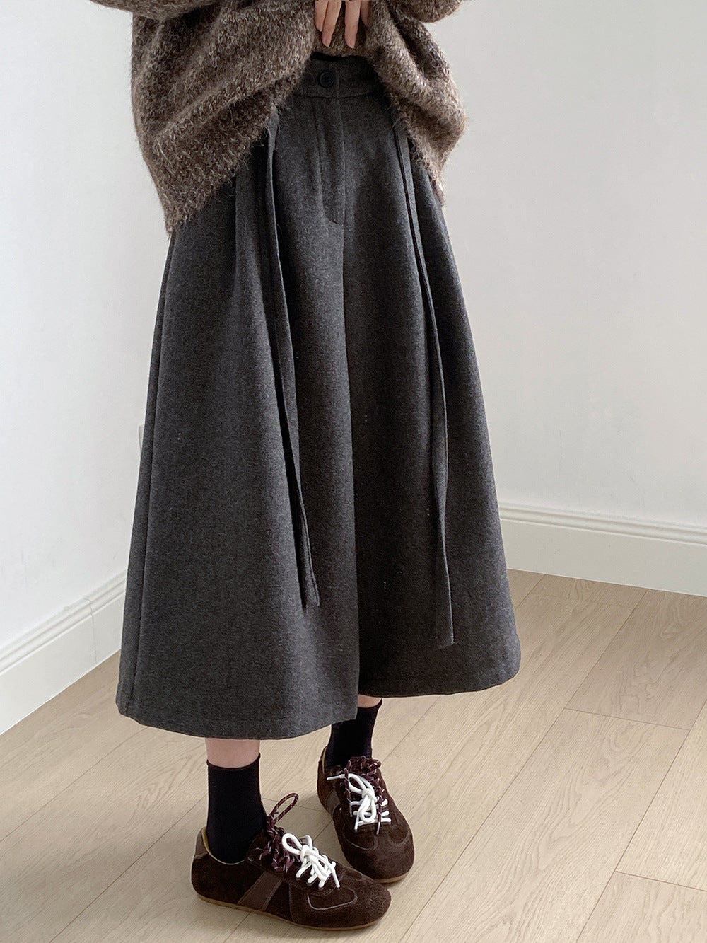 【Y82677】 實拍復古系帶加厚七分闊腿褲251023