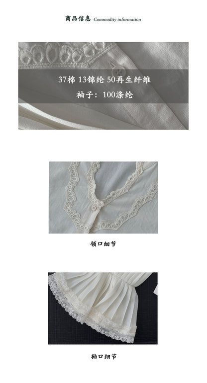 【cimz6510】月下白茶花🌸法式復古浪漫蕾絲刺繡喇叭袖長袖襯衫260319