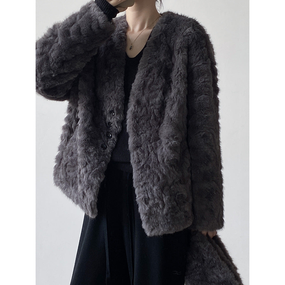 【YH707】實拍高質感毛茸茸仿皮毛保暖一体毛绒外套＋圍巾251113