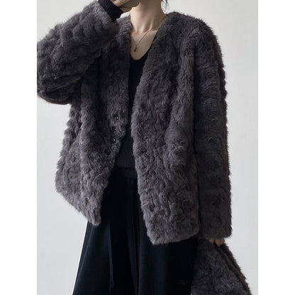 【YH707】實拍高質感毛茸茸仿皮毛保暖一体毛绒外套＋圍巾251113