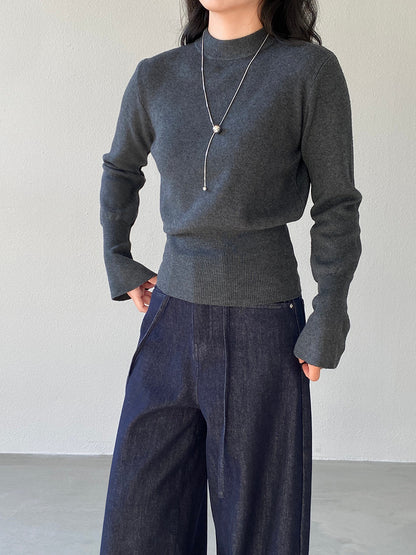 【cimz3012】實拍韓系氣質半高領喇叭袖收腰針織衫251201